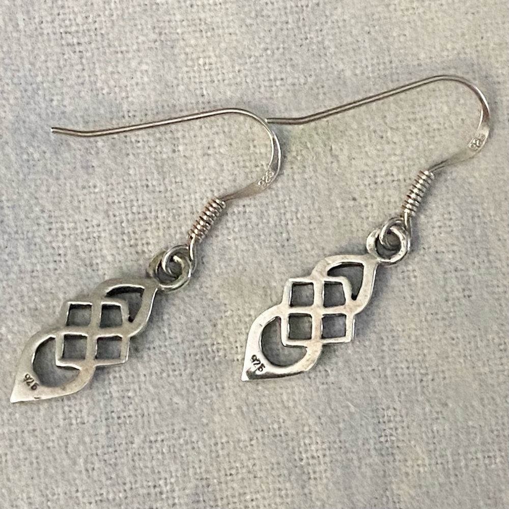 Sterling Silver Celtic Knot Dangle Earrings Artisan Openwork 925 Silver